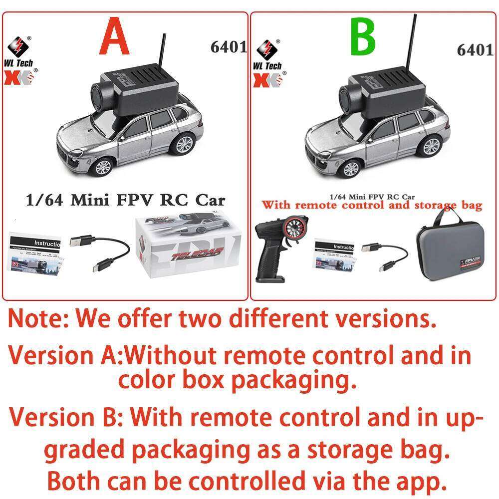 Original WLtoys RC 6401 With Camera 2K Video 1:64 Mini 2.4G WiFi APP or Remote Control Car FPV View VR Function Toy Cars C260305