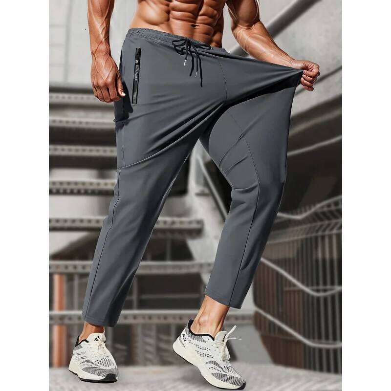 Sweatpants Man Fishing Men's High Stretch Ice Silk Jogging With Zipper Pockets Breathable Elastic Sports Pants Mens Gift