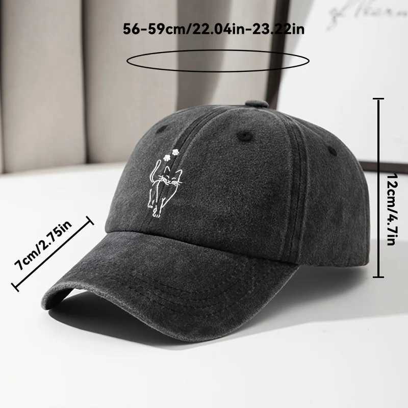 WomenS Cute Cat Print Baseball CapSoft Top Vintage Washed Denim Curved Brim Hip-Hop HatAdjustable Quality Outdoor Travel Cap S260306