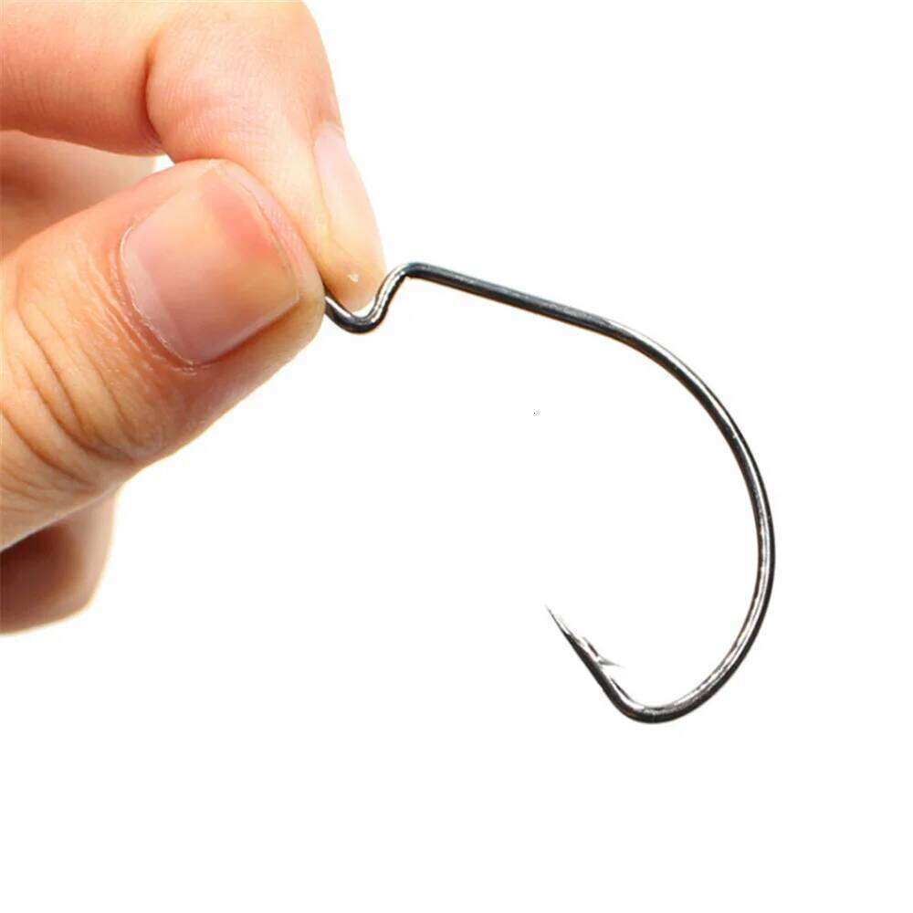 10pcs/lot Black Jig Hook High Carbon Steel Wide Crank Offset Fishhook For Soft Worm Lure Barbed Bass Fishing Accessories S260305