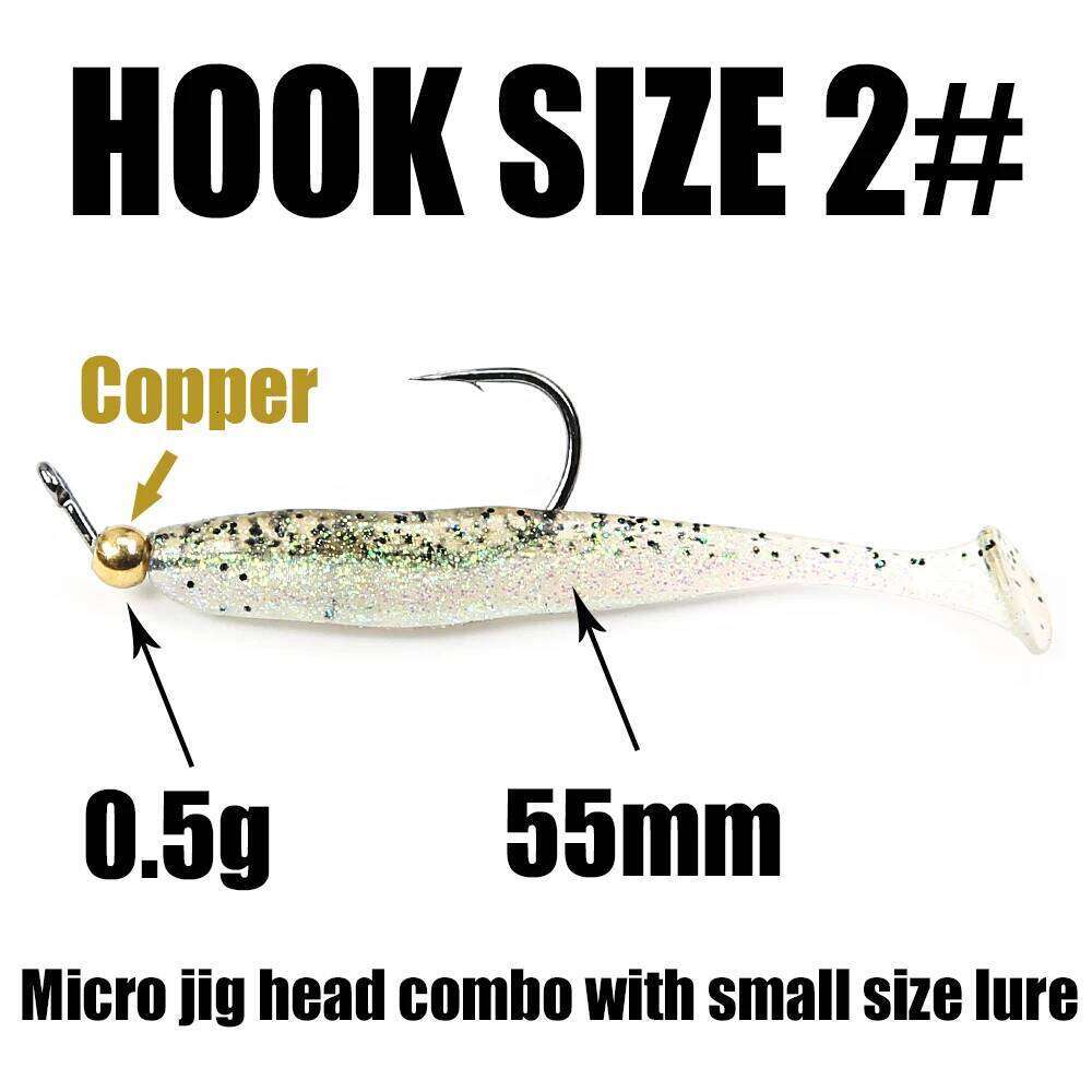 B&U 10pcs Mini Micro Rockfish Exposed Head Barbed Trout Soft Worm Lure Jig Hook Fishing Tackle S260305