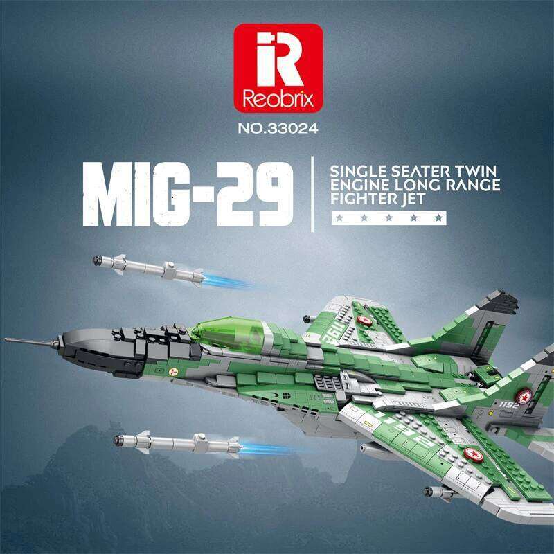 1290PCS MIG-29 Jet Building Blocks Diy Military Fighter Model Assembly Bricks Desktop Decoration Holiday Gifts Kids Toys Z260305