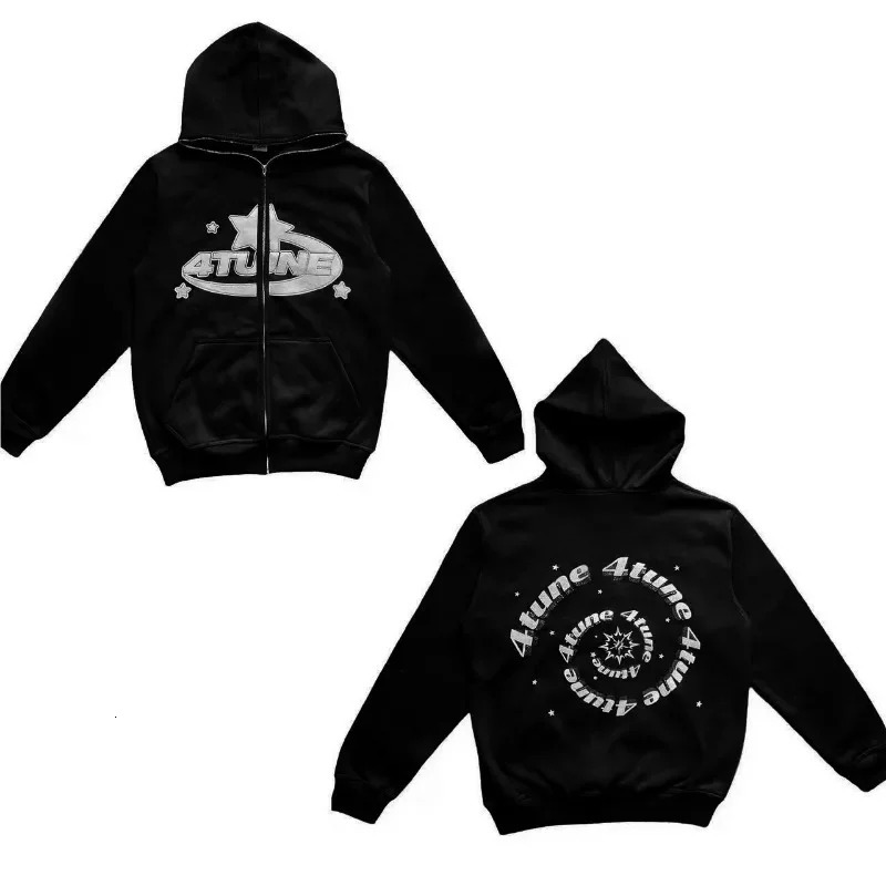 Star Letter Print Hoodie Men Retro Zip Up Long Sleeve Loose Jacket Coats Harajuku Casual Gothic Hooded Sweatshirt Y2K Streetwear 260304