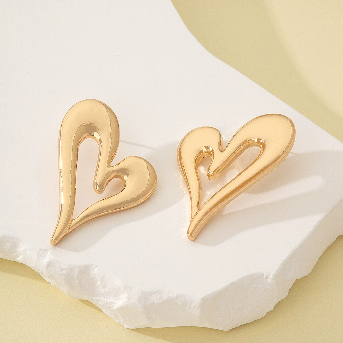 Chic Metallic Couple's Earring Set Featuring 'Love' Engraving