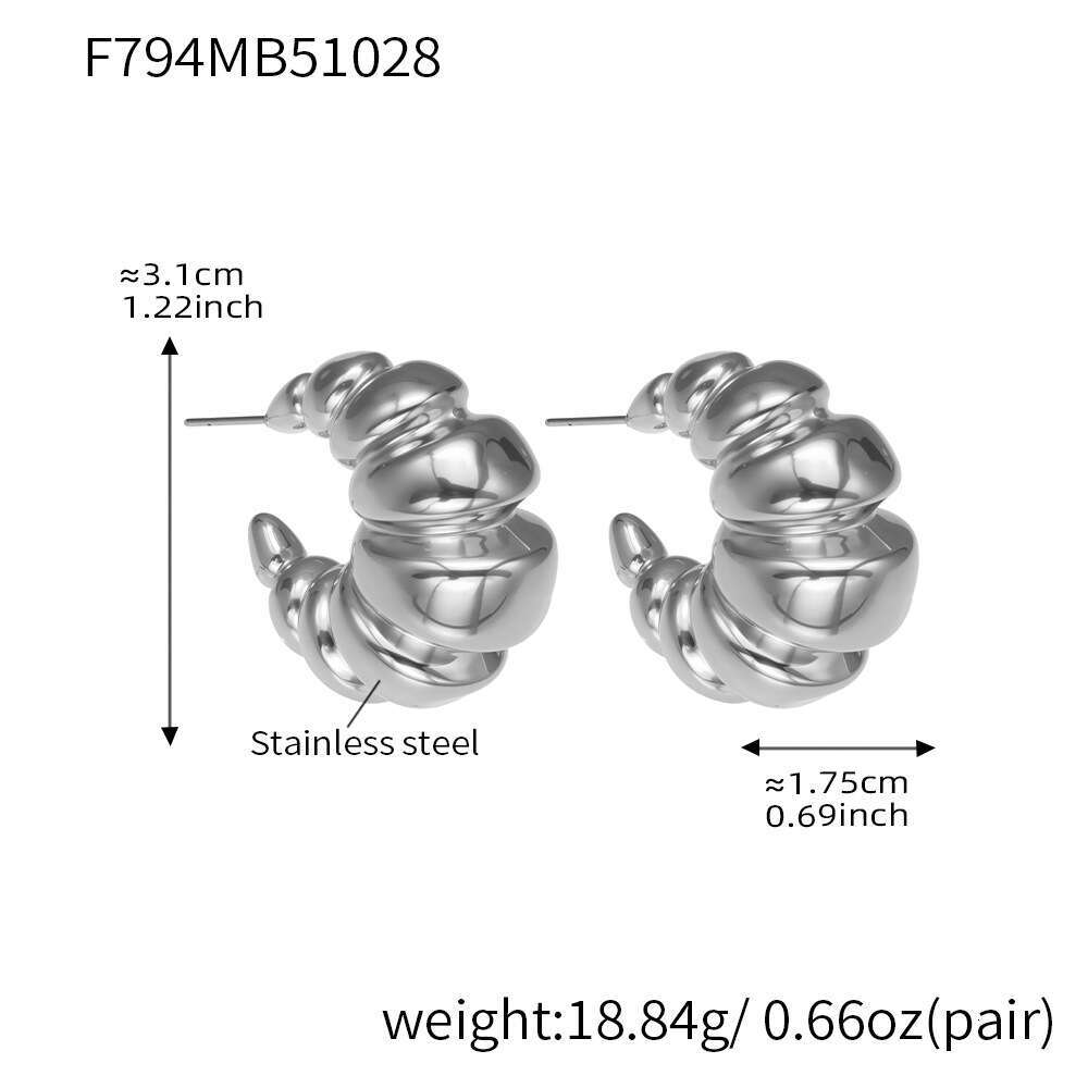 European And American Niche Design Twisted Croissant Earrings INS French Minimalist Style Stainless Steel Ear Clips For Women