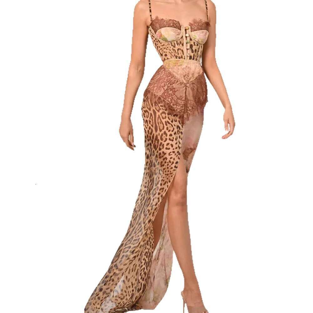 Cross-border strapless summer European and American chiffon sleeveless sexy printed color-blocked new strap dress 2026