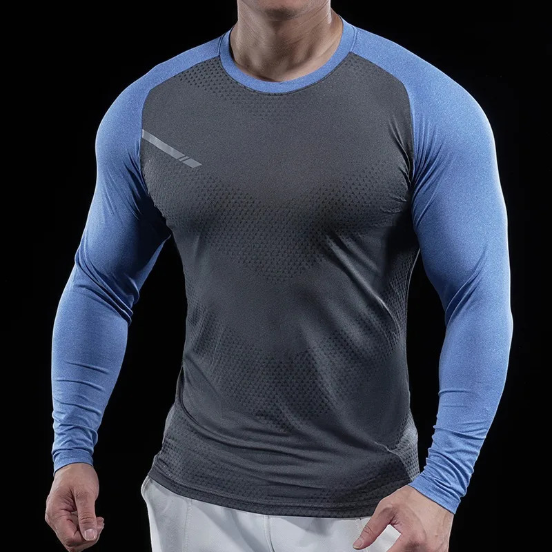 Autumn Winter Men Gym Fitness Display Long Sleeve TShirt Crew Neck Elastic Moisture Wicking Tights Running Training Bottom Top 260302