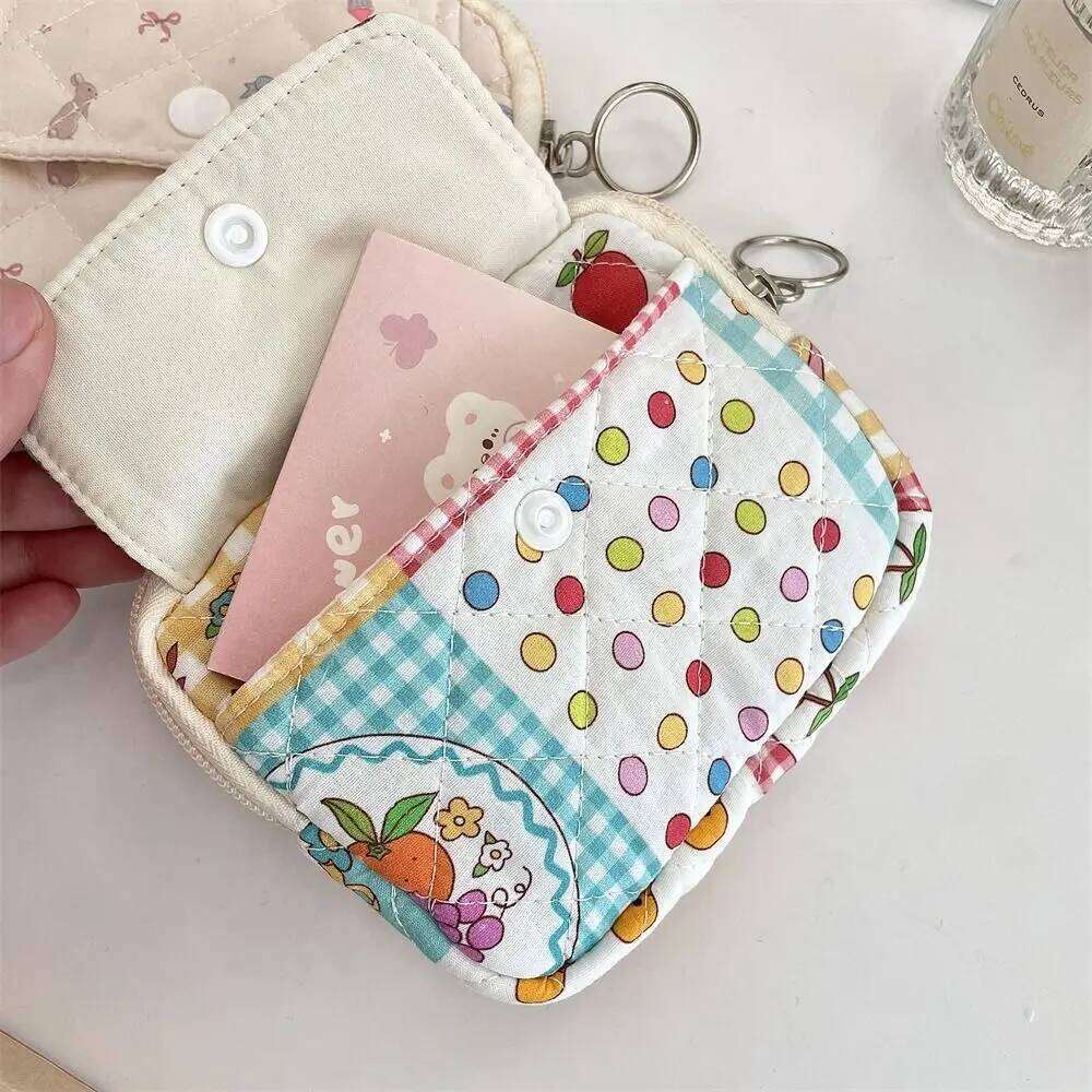 Kawaii Floral Coin Purse Cartoon Printing Multifuctional Small Makeup Lipstick Bag Korean Style Card Holder C260304