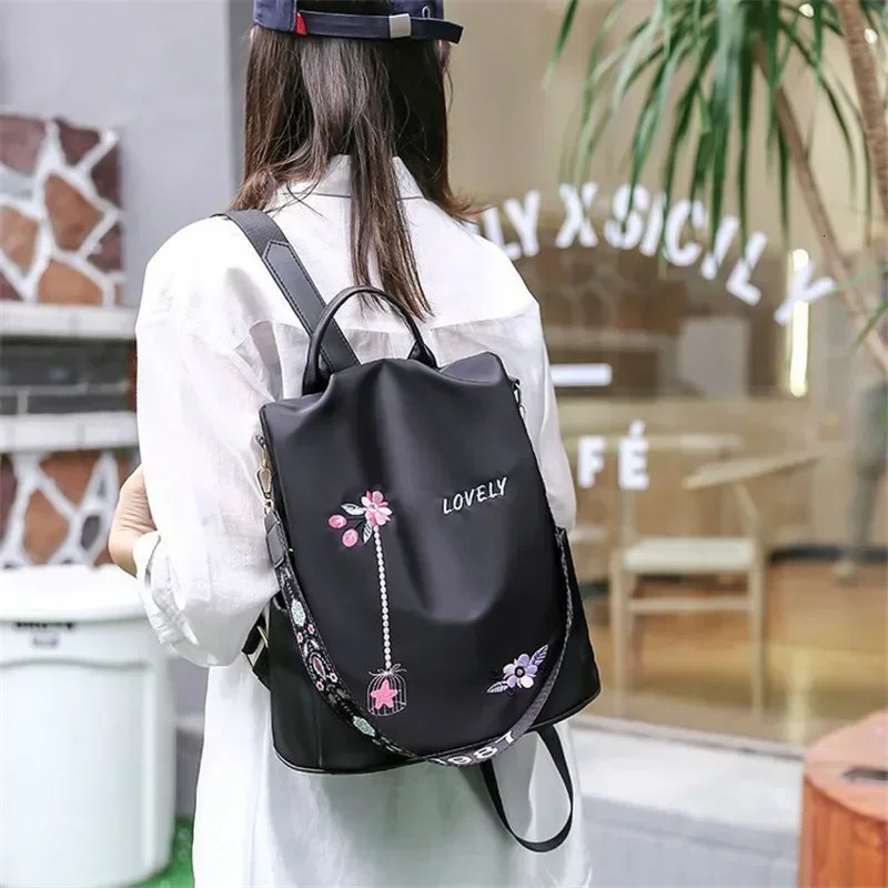Waterproof Oxford Embroidery Women Backpack Fashion Anti-theft Large Capacity Female Travel Casual Backpacks School Laptop Bag260228