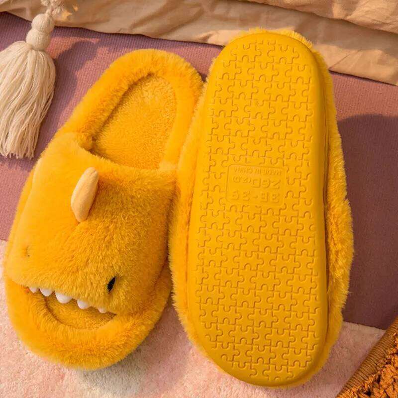 Litfun Plush Shark For Women Men Soft Furry Slippers Winter Indoor Cotton Shoes Open-Toe Non-slip Home Flip Flop