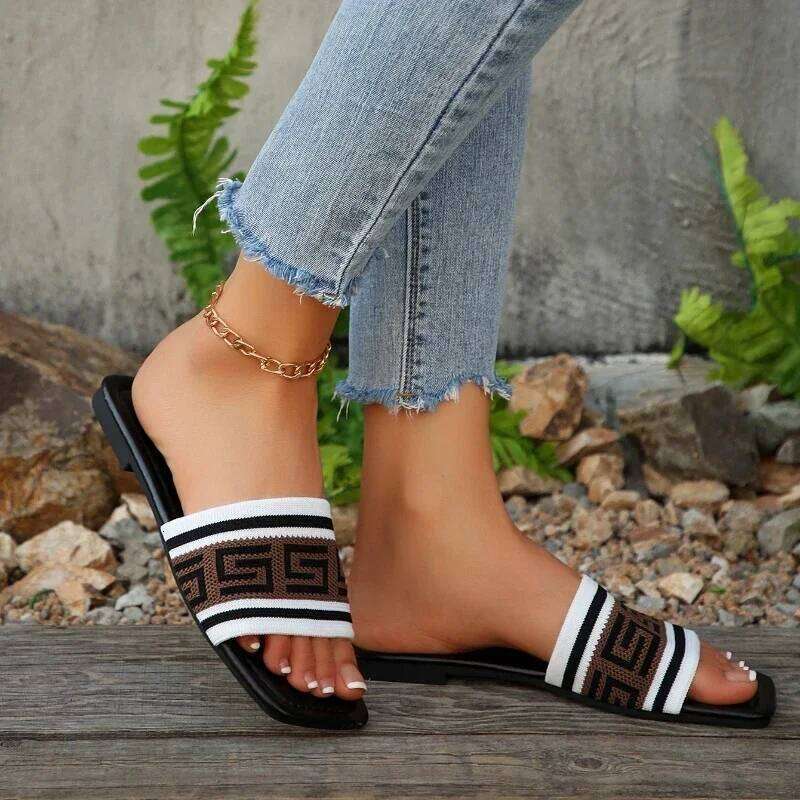 Fashionable Classic Simplicity Sandals Slides New Cloth Cover Letter Outdoor Casual Flat Bottom Slippers Women