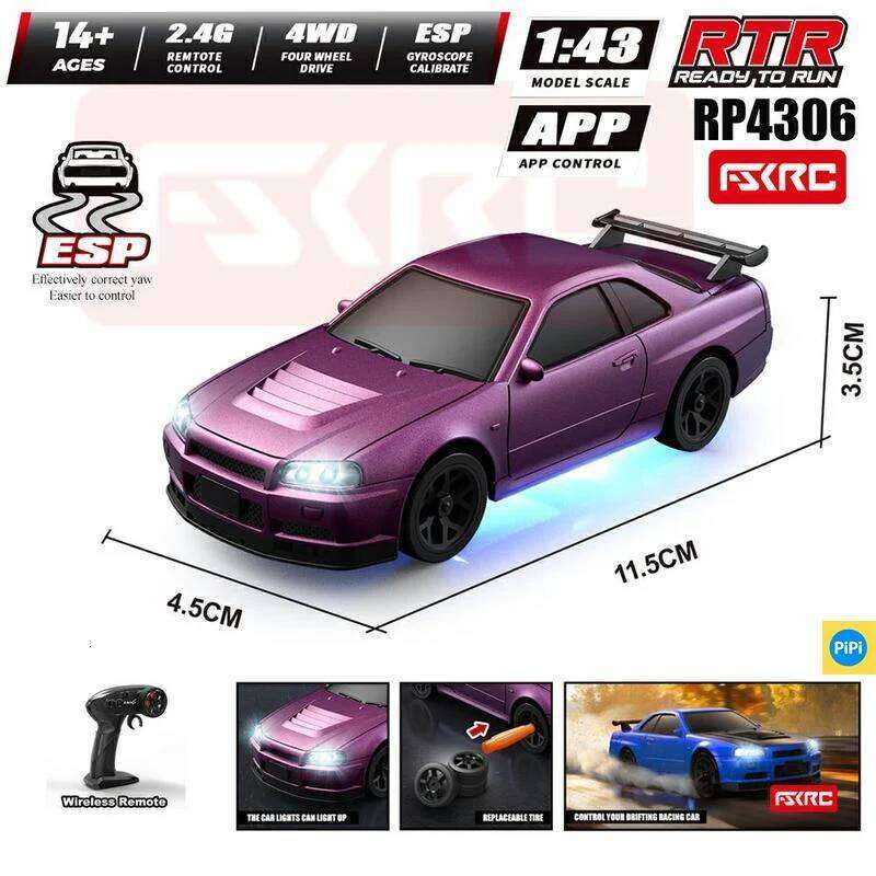 1:43 RC Simulation Racing Model HBToys HB-RP4301 Dual-Body and Dual-Tire Version 2.4G 4WD ESP Gyro Drift Car C260305