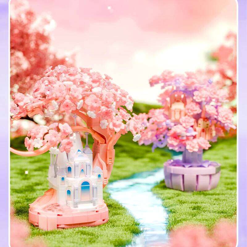 2 Styles Cute Sakura Tree House Building Blocks Decorations DIY Toys For Girls Street View Plants Model Bricks Z260306