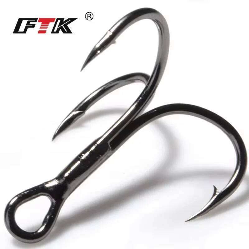 FTK 15-20pcs Overturned Treble High Carbon Steel 2/4/6/8/10# For Lure Triple Hook Fishing Tackle S260305