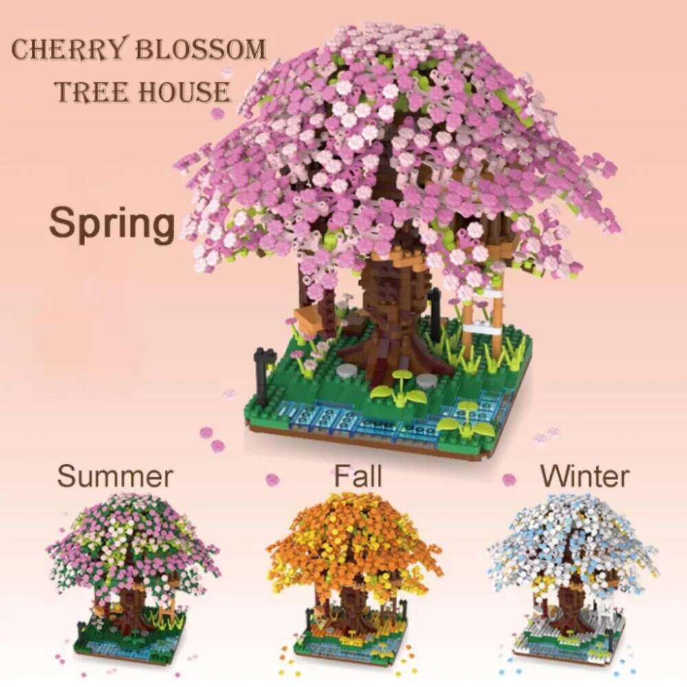 Cherry Blossom Tree House Building Block Set - Spring/Summer/Autumn/Winter Beautiful Plant Series for Kids Z260305