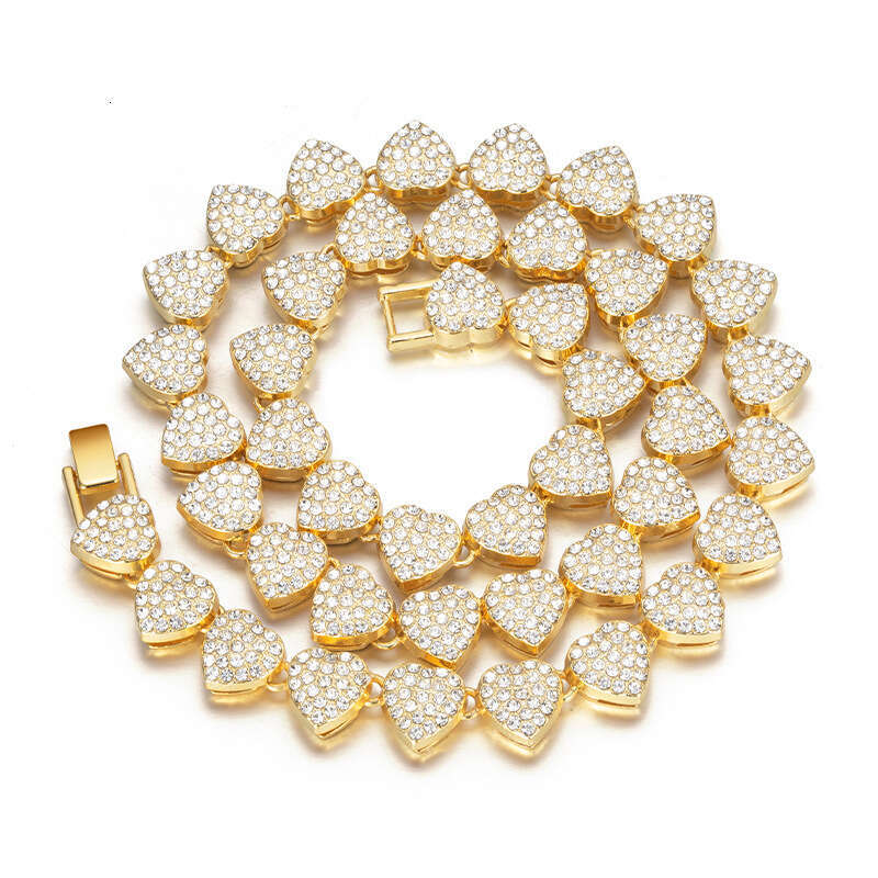 European and American cross-border high-quality heart-shaped Cuban necklace 10mm alloy full diamond women's bracelet hip-hop jewelry factory