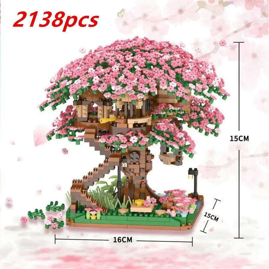 Mini Sakura Tree House 2138pcs Build Block Bricks City Street View Cherry Blossom Model Building Blocks Toys Children Gifts Z260306