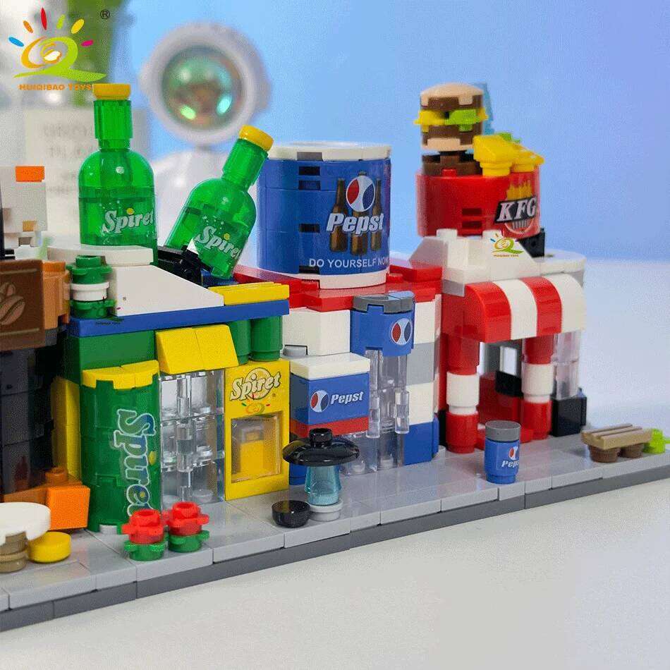 HUIQIBAO Moc View Mini Building Blocks DIY City Commercial Street Coffee Shop Puzzle Toys Home Ornaments Decoration Z260306