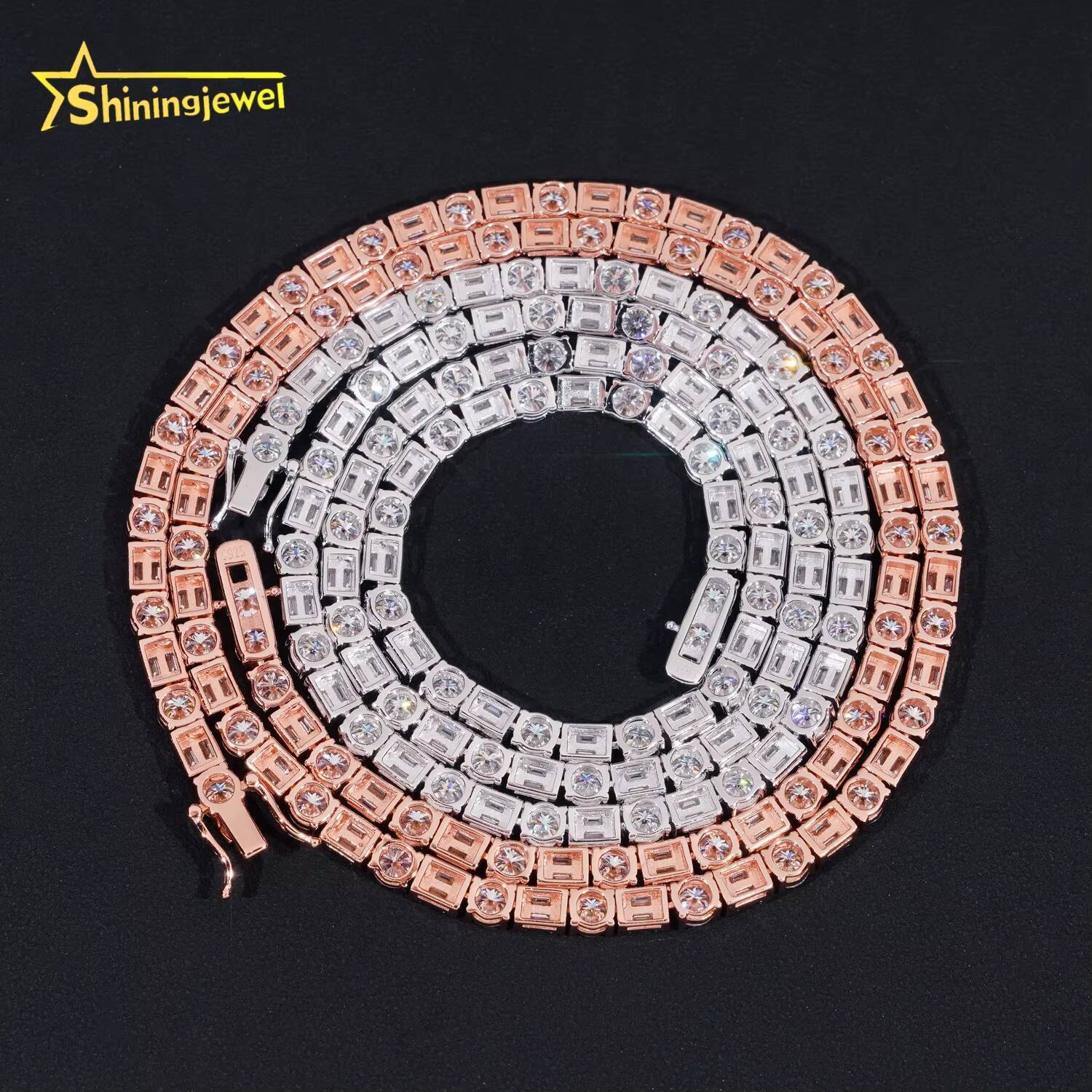 Trendy 925 Sterling Silver Tennis Chain Moissanite Jewelry GRA Certificated Emerald Cut Moissanite Tennis Necklace Men Women