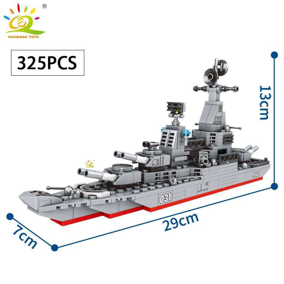 HUIQIBAO Military Ship Aircraft Cruiser Building Blocks Army Tank Truck Model Bricks City Construction Children Toy for Boy Gift Z260306