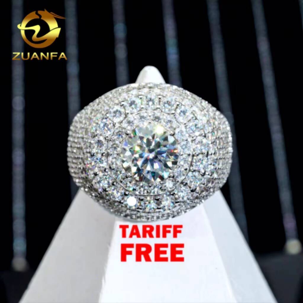 Fashion Fine Jewelry Central Cluster Ring Real Gold Plated 925 Silver Rings Men Iced Out VVS Moissanite Ring