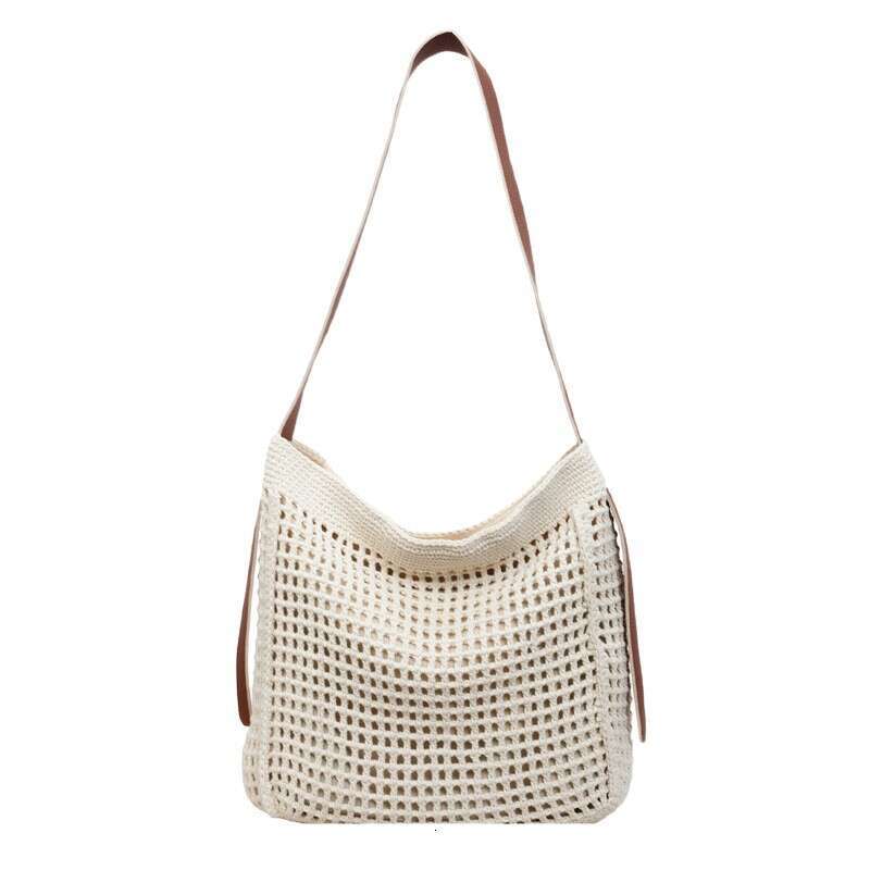 Handmade Crochet Cotton Thread Woven Tote For Women, Large Capacity Summer Lazy Style Beach Bag, Versatile Shoulder Crossbody Bag