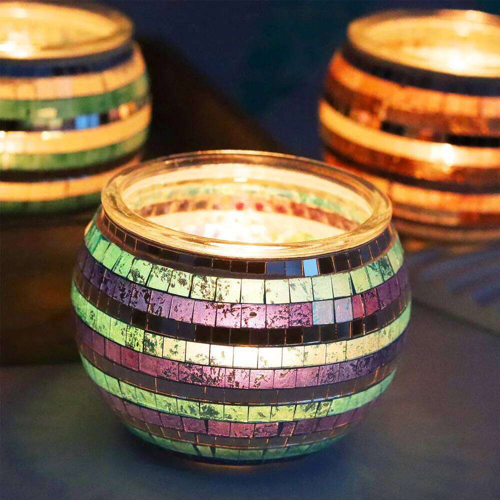 Mediterranean colorful style ornament confession prop European mosaic glass candle holder cup home decorative vase XJ260305