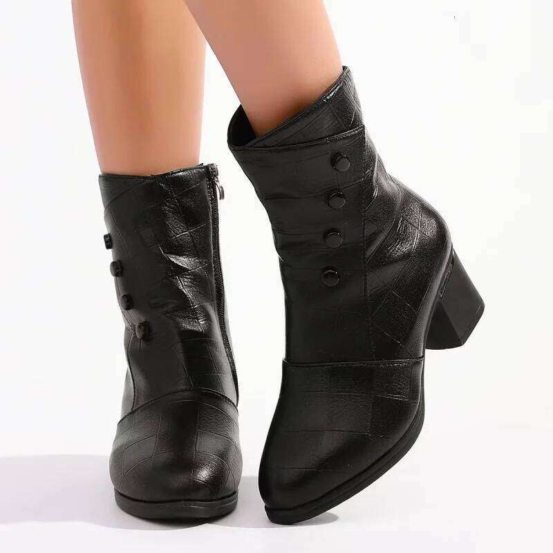 Women Fashion Ankle Boots Female New Pointed Square Heels Black Retro Dress Party Ladies Autumn Winter ShortBoots