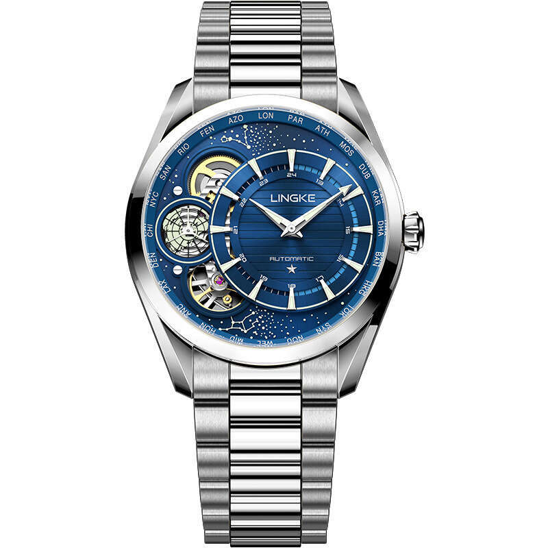 Luxury men's watch, mechanical quartz dual movement, fully automatic hollow mechanical style watch, business fashion watch, men's watch