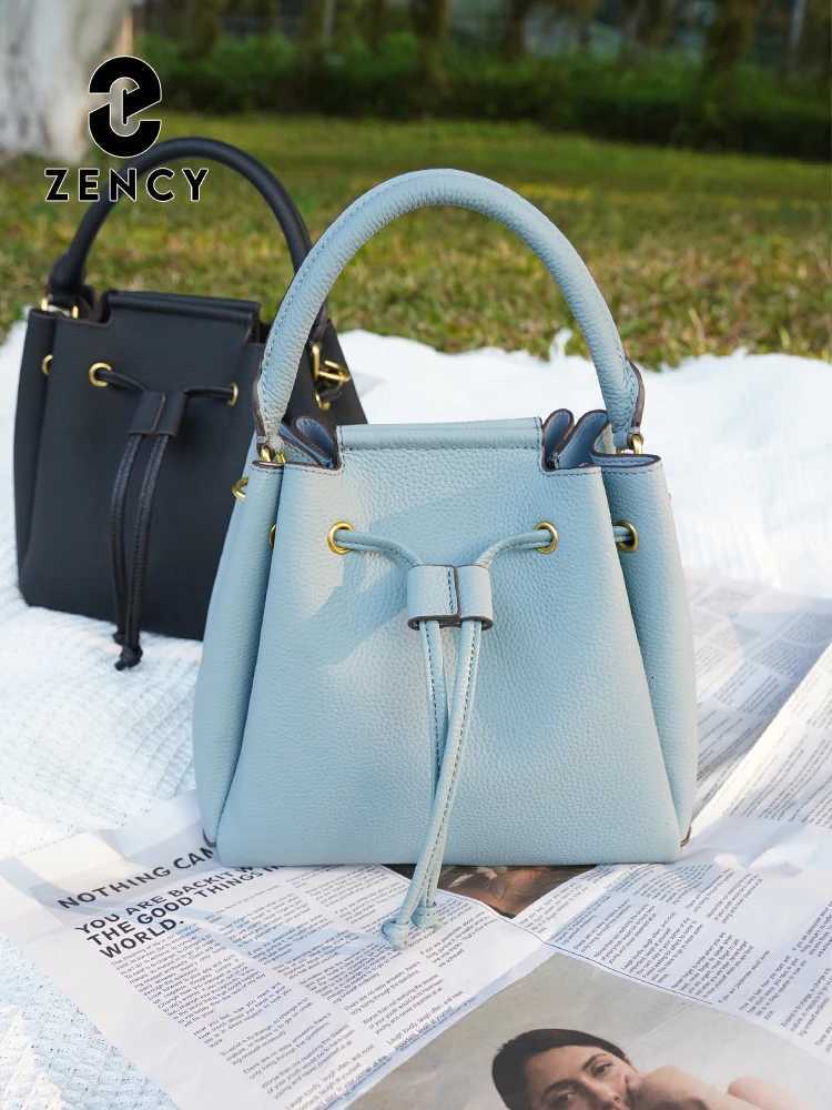 Zency Womens Genuine Leather Top-Handle Bag Solid Color Fashion Handbag Shoulder Roomy Crossbody Bag New 2026 H260306