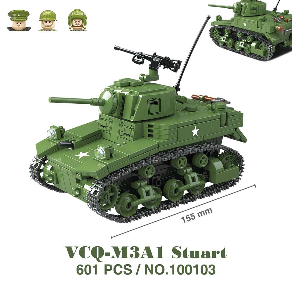 Military Tanks Stuart SdKfz251 PanzerVI Sherman US Army Quan Guan WW2 Soldier Figure Model Building Block Brick kid Children Toy Z260305