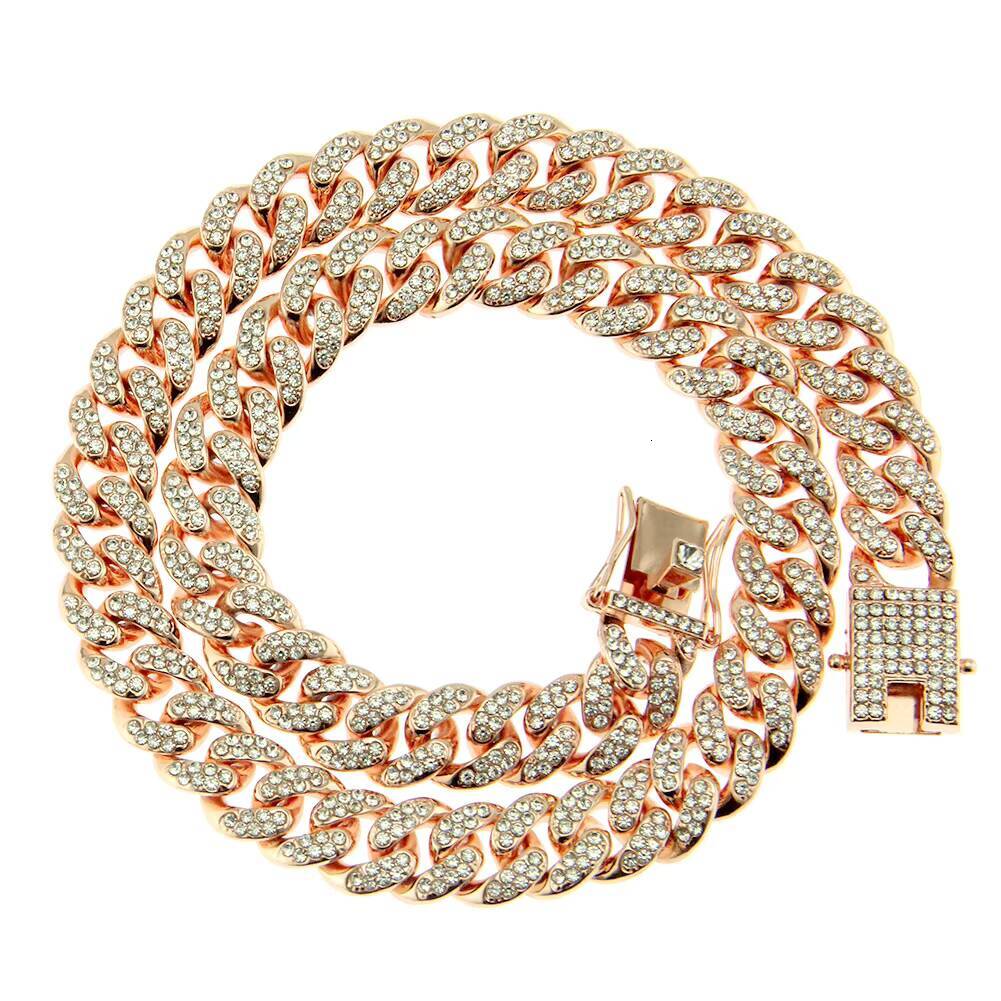 Unique Rose Gold Plated Alloy Rhinestone Mens Hiphop Fashion Chain Link Bracelet for Party Lovers