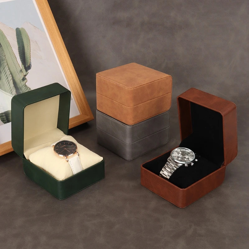 Single Leather Watch Box Flip Watches Storage Boxes Man Jewelry Organizer Packaging Case Portable Gift Watch Box 260304