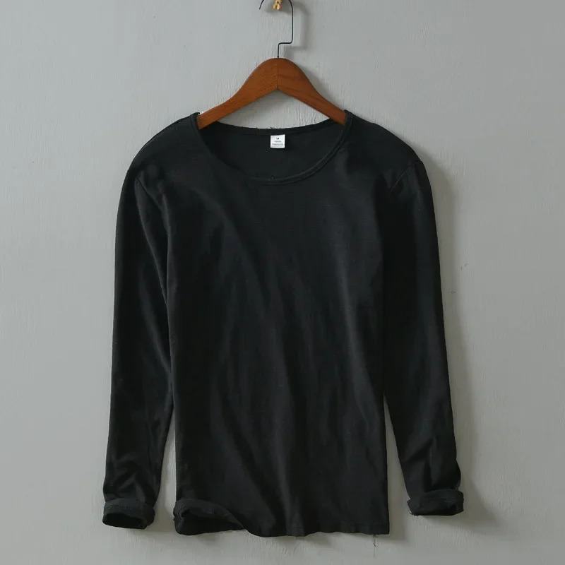Autumn Solid Color Longsleeved Tshirt Mens Casual Bottoming Male Cotton Crew Neck TShirt 260302