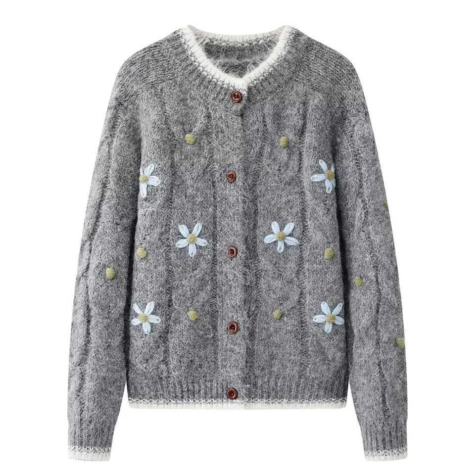 Womens Knit Cardigan Embroidery Flower Sweater M260306