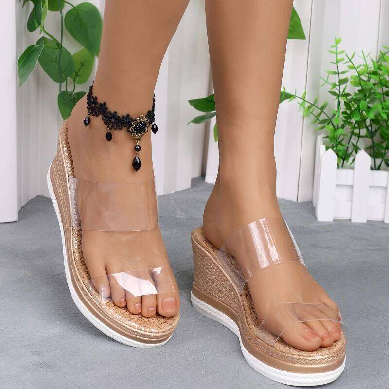 Transparent PVC Wedge Heels Sandals Women Summer Fashion Chunky Platform Slippers Woman Anti Slip Thick Sole Beach Slides Shoes