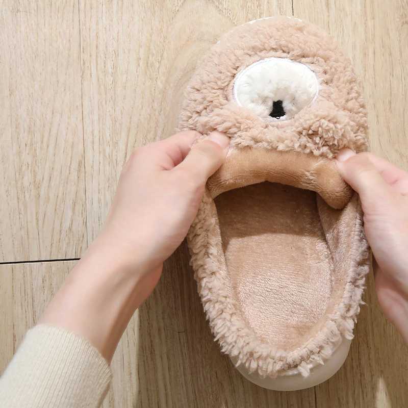 Fuzzy Home Slipper Womens Bear flip flops Winter Warm Cartoon Kawaii Animal Plush Indoor House Shoes Flat Funny Female slides S260305