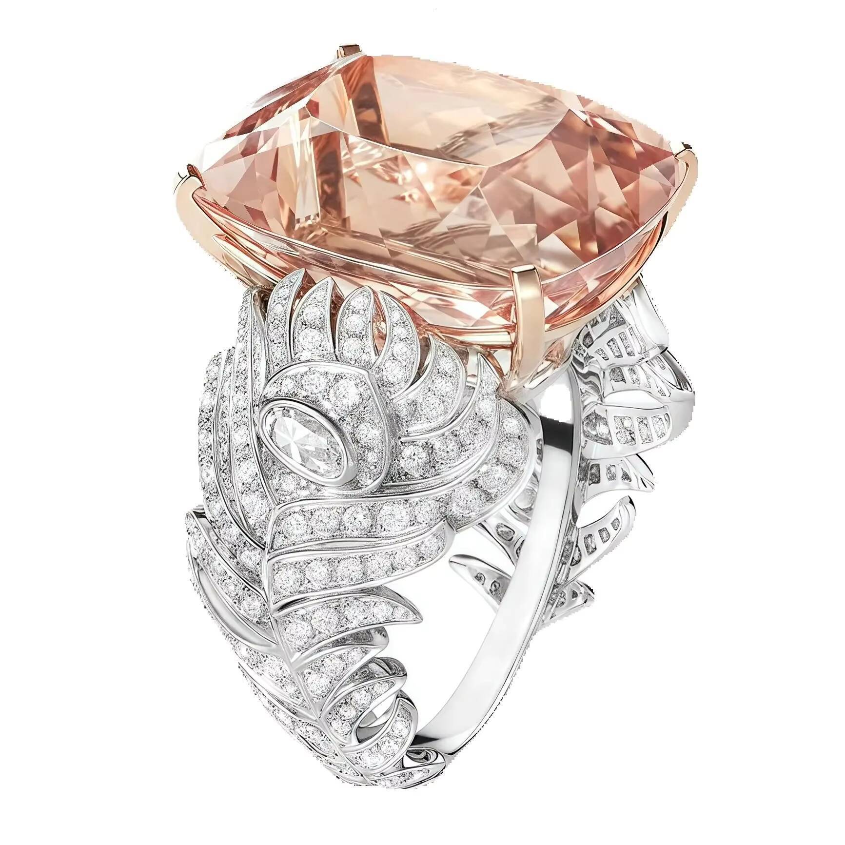 MUSHAN Luxury 925 Sterling Silver Rhodium Plated Womens Wedding Bands Rings with High Carbon Diamond and Synthetic Morganite