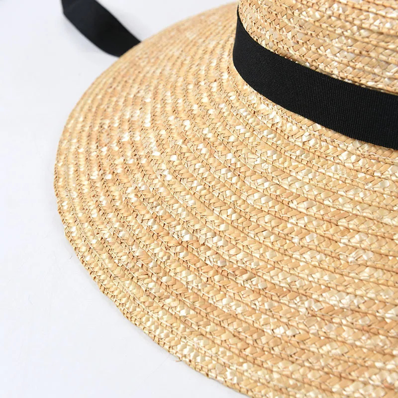 USPOP French style vintage shallow crown straw hat straw sun hats long ribbon natural wheat straw beach hat 260228