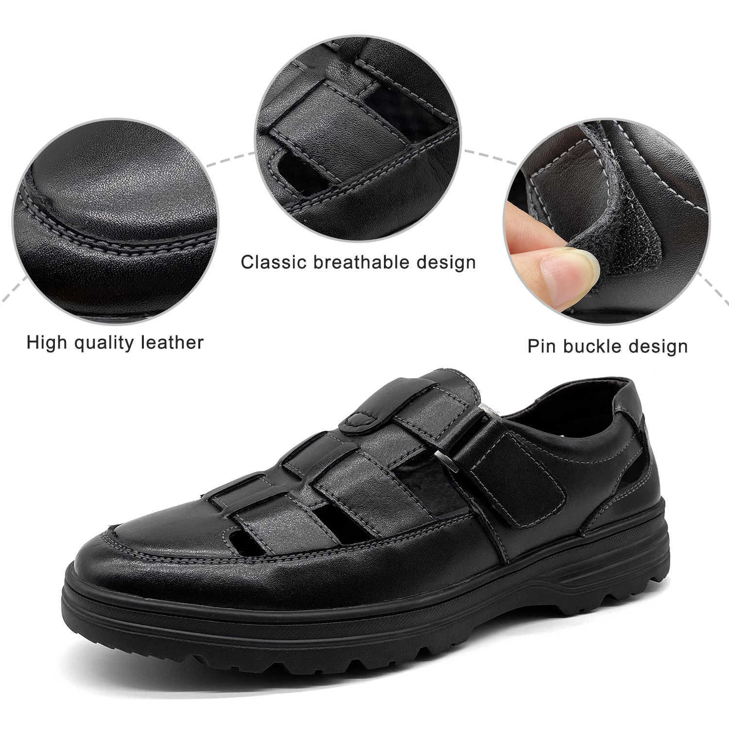 Classic Mens Openwork Sandals Luxury Leather Breathable Men Shoes High Quality Summer Sandal Soft Outdoor Slippers R5602