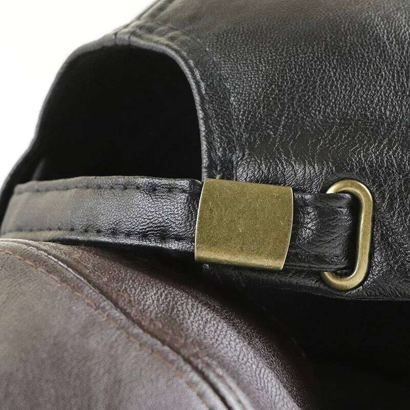 PU Leather Thicken Warm Vintage Baseball cap for Men Autumn Winter Y260304