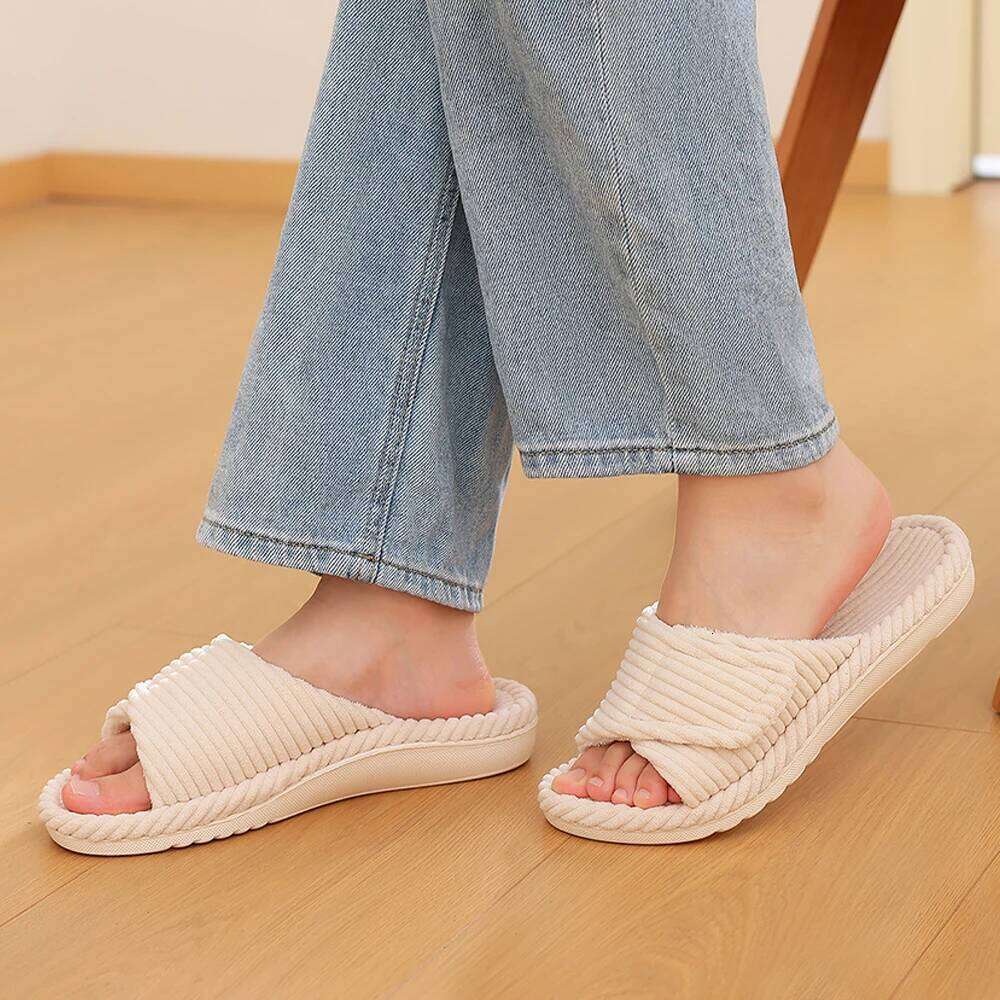 LItfun Fuzzy House Women Four Season Warm Cotton Slippes Open Toe Bedroom Slides Outdoor Faux Fur Lining Plush Slippers