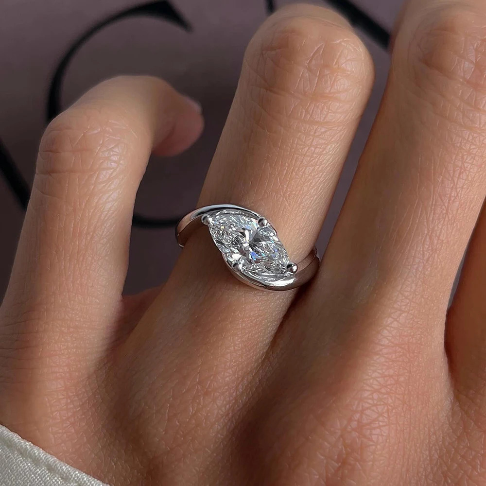 BXINY 1/2CT Marquise Ring S925 Silver 18K Gold Plated for Women Men Solitaire Wedding Band Gift Fine Jewelry with GRA 260302