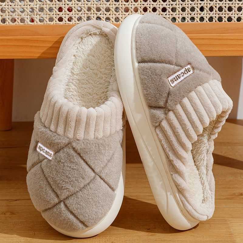 Womens Cotton Slippers Autumn Winter 2025 New Indoor Home Soft Sole Non-Slip Warm Plush Couple Cotton Slippers S260305