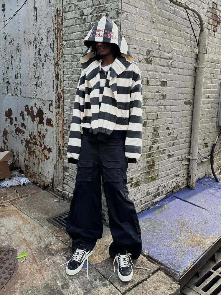 Harajuku patchwork black and white striped embroidered hoodie street y2k high-end basic casual warm pullover sweatshirt with sca 260303