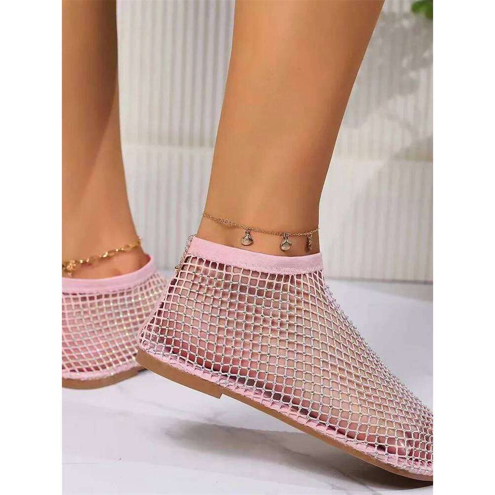 2025 Round Toe Sandals With Hollowed Out Diamond Studded Internet Famous Short Boots Summer Sexy Plus Size Flat Shoes