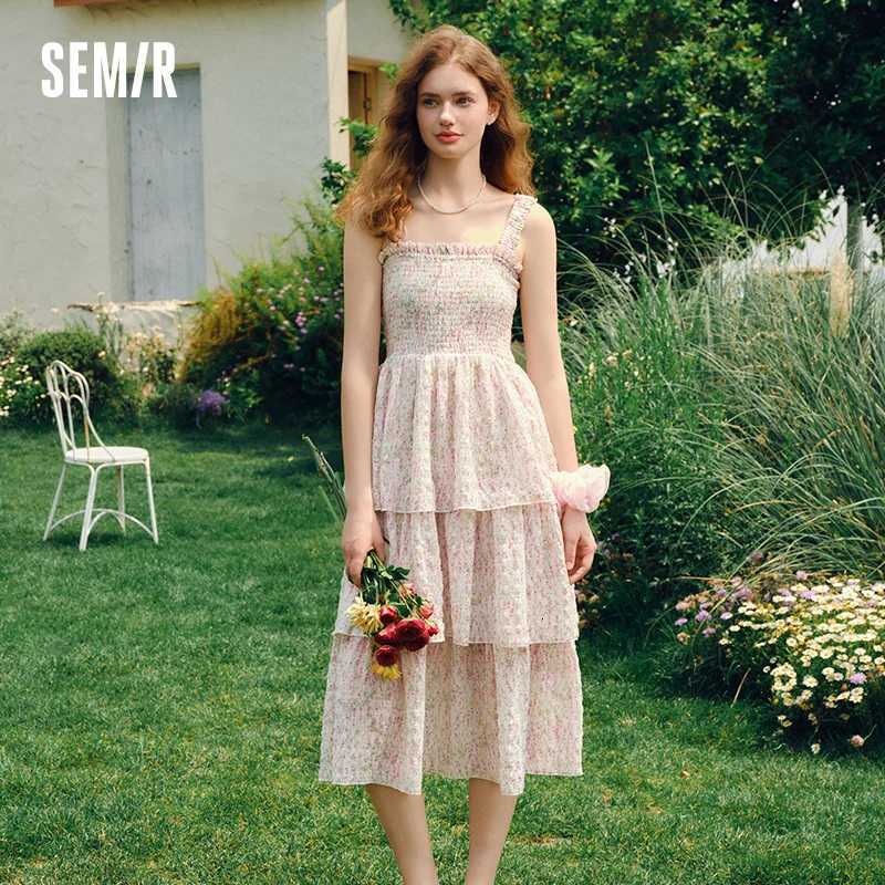 Semir Dress Women Texture Chiffon Cake Skirt Resort Style 2025 New Summer Romantic Floral Suspender Dress Gentle X260306