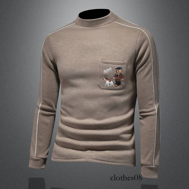 2026 Winter Thiened f High Collar Warm Wool Men's Slim Fit Base irt Korean Sle Fce Lined T-irt Casual Wear