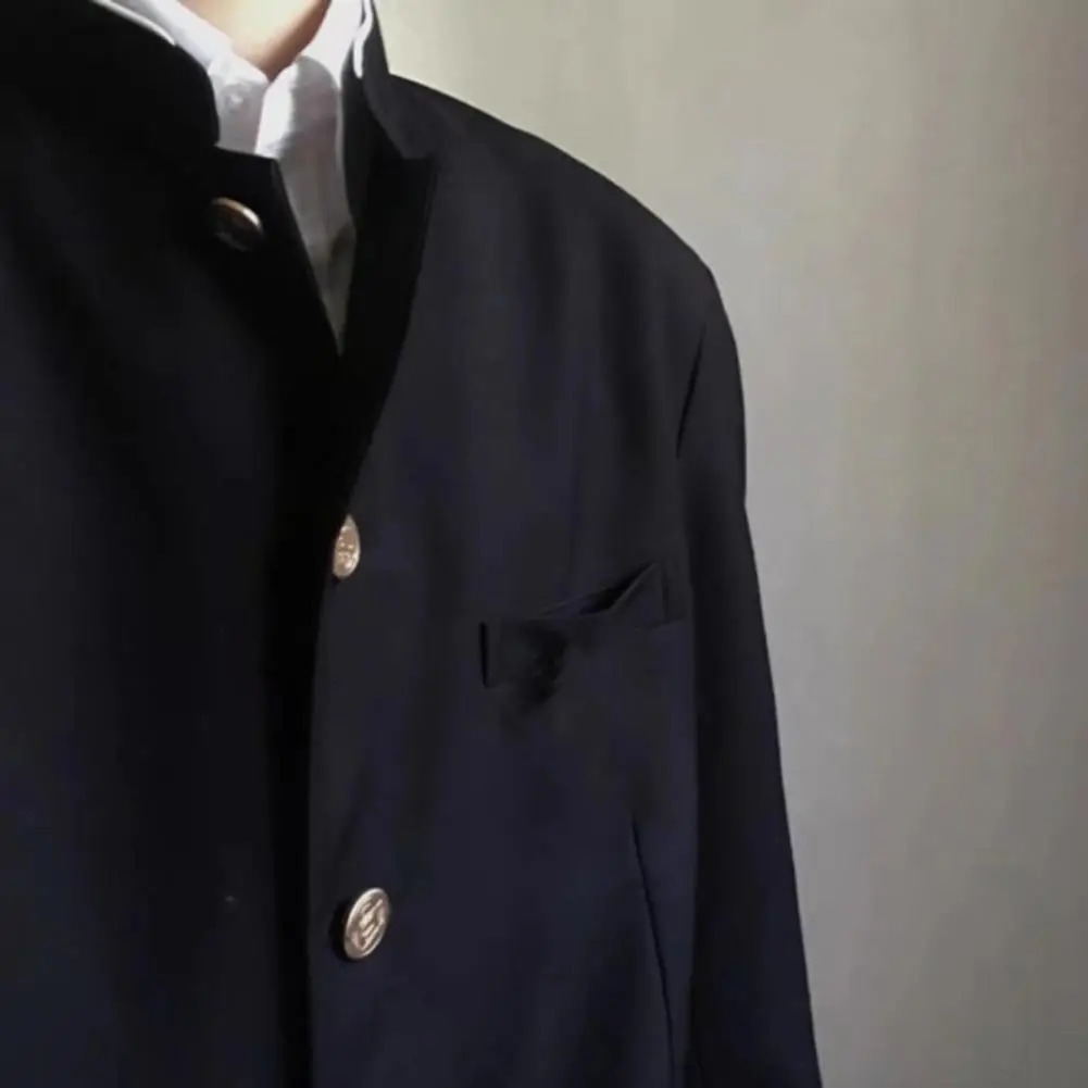 Men Suit Coat Japanese Style School Uniform Stand-up Collar Single-Breasted Formal Jacket With Flap Pockets Chinese Tunic Suit 260306