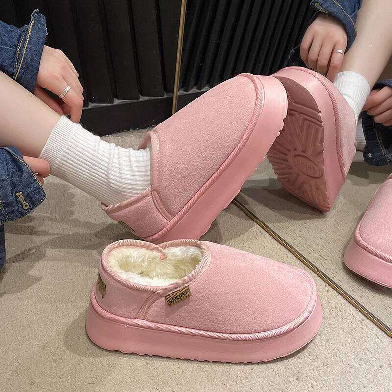 Litfun Fuzzy Lining House For Women Winter Warm Fur Fluffy Slippers Outdoor Antiskid Plush Thick Sole Cotton Shoes